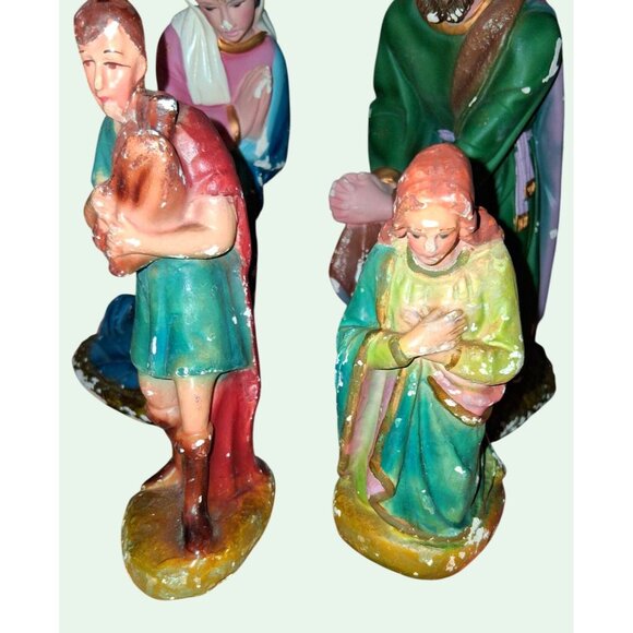 Vintage Nativity Scene Figurines Set Joseph Mary Shepherd Hand-Painted Chalkware - Picture 3 of 14